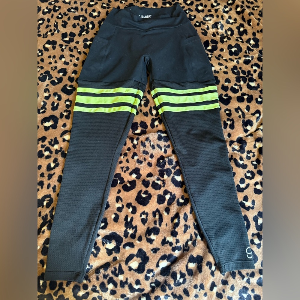Women’s Black and Green Striped Bottoms leggings stretch size small